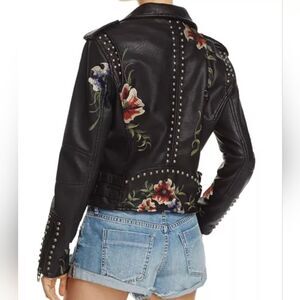 STUDDED EMBROIDERED FLORAL BLACK MOTO AFTF / JOHNNY WAS VIBE ZIP JACKET MEDIUM M